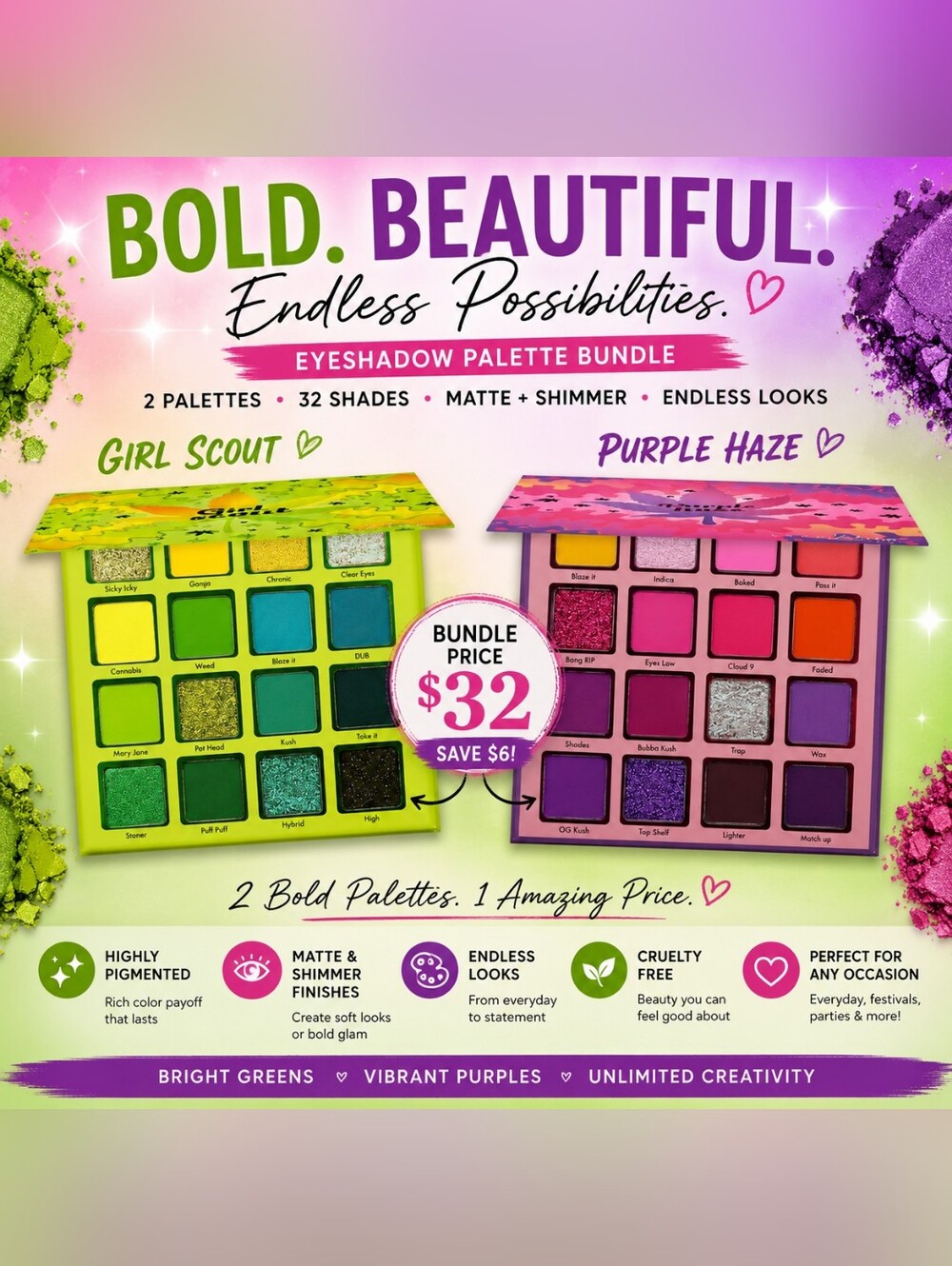 Girl Scout + Purple Haze Eyeshadow Palette Bundle | 32 Shades